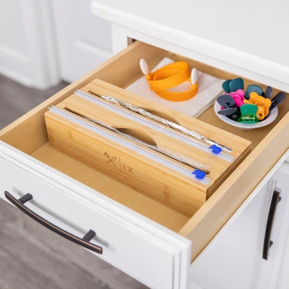 NEW! Foil And Plastic Wrap Dispenser With Cutter - Bamboo - 12" Rolls - Picture 9 of 9